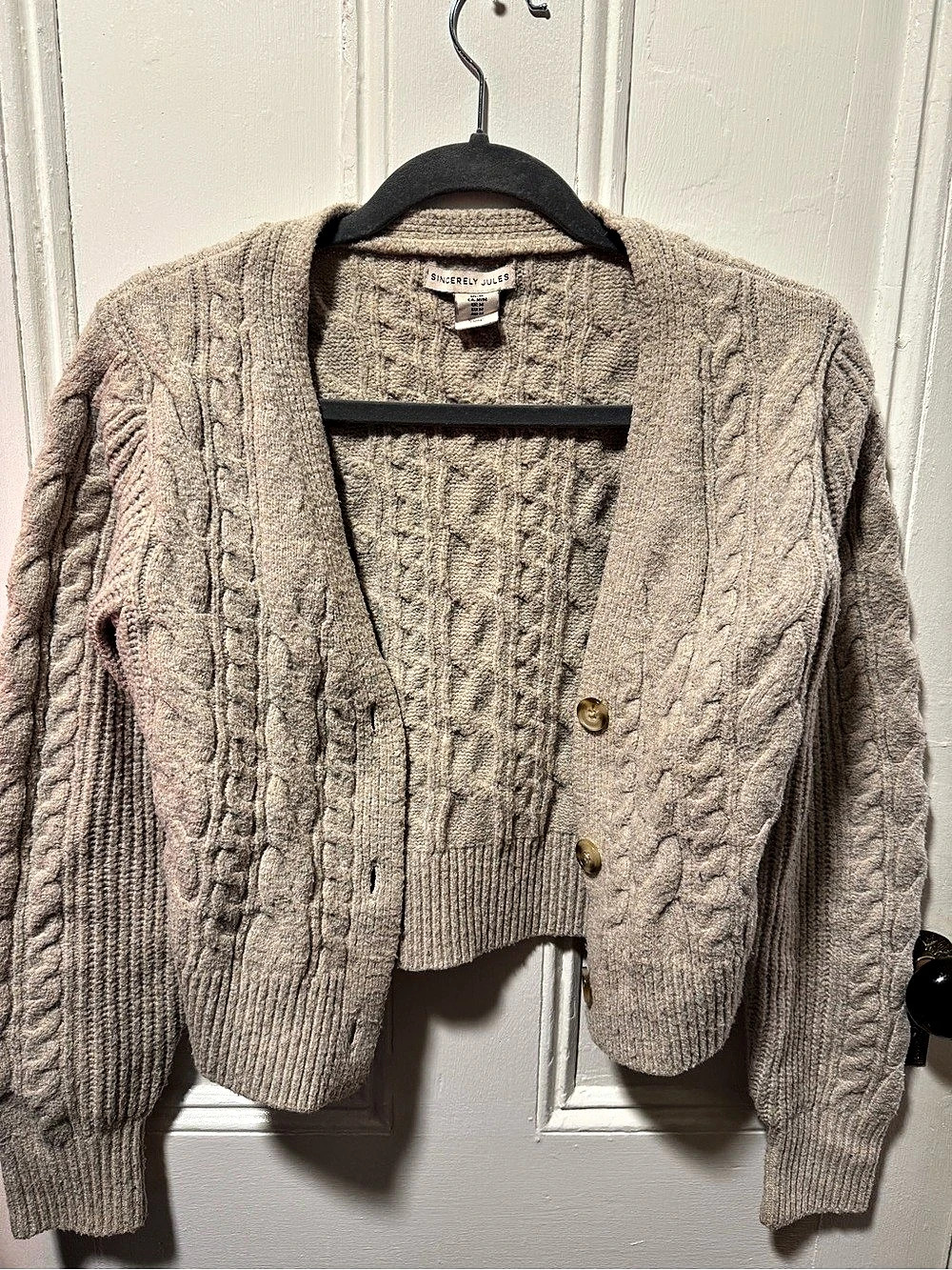 Sincerely Jules Cable Knit Cardigan in Gray Size Medium Like New